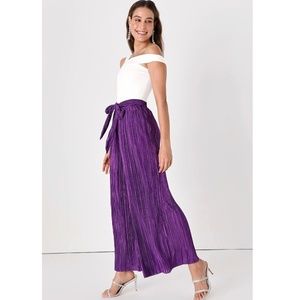 Lulu’s Purple Satin Plisse Wide-Leg Tie-Front Pants Sz S